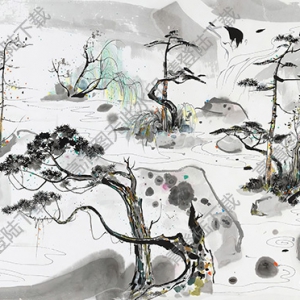 吳冠中國畫作品_盆景海_高清大圖下載