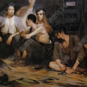 林崗油畫_獄中斗爭_高清大圖下載