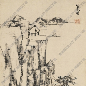 八大山人國畫_仿倪云林山水_高清大圖下載