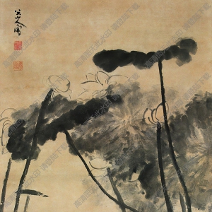 八大山人國畫_荷池雙鳥圖_高清大圖下載