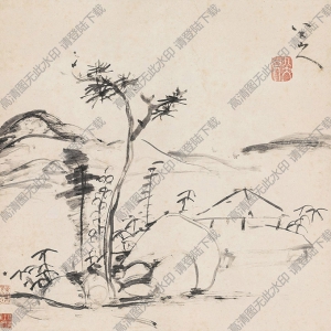 八大山人國(guó)畫(huà)_疏林亭子圖_高清大圖下載