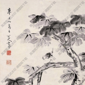 八大山人國(guó)畫(huà)_梧桐秋禽圖_高清大圖下載
