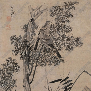 八大山人國(guó)畫(huà)_竹木雙禽_高清大圖下載