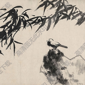 八大山人國(guó)畫(huà)_竹雀圖1_高清大圖下載