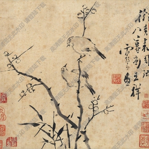 八大山人國畫作品_雙侶圖_雙雀圖_高清下載