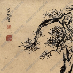 八大山人國畫作品_松鹿圖3_高清下載