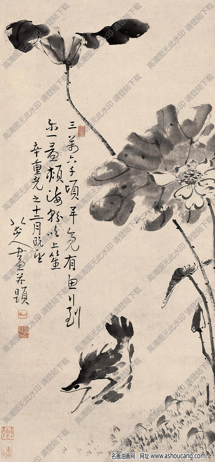 八大山人作品 荷塘魚(yú)戲 高清大圖下載