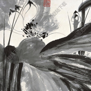 張大千作品_荷花無(wú)款_大風(fēng)堂_大千居士等印章_高清大圖下載