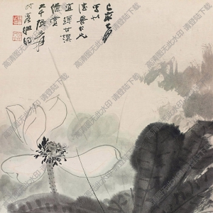 張大千作品_荷花_己亥七月寫(xiě)此_時(shí)客紐約_高清大圖下載