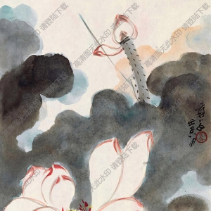 張大千作品_荷花_壬子八月作_高清大圖下載