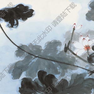 張大千作品_荷花_先生歸去后_誰(shuí)坐此船來(lái)_高清大圖下載