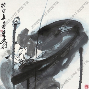 張大千作品_荷花_癸卯夏日作_六十五年重題_高清大圖下載