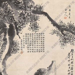 八大山人國畫_柏鹿圖_高清大圖下載