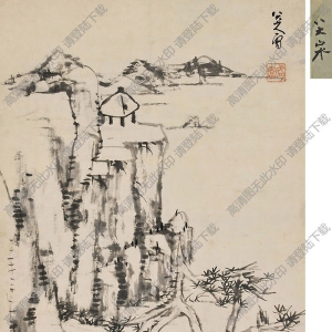 八大山人國畫_仿倪瓚山水_高清大圖下載