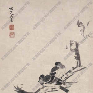 八大山人國畫_古木雙禽_高清大圖下載