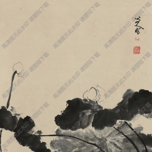 八大山人國畫作品_墨荷花圖_高清下載