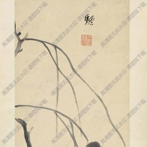 八大山人國畫作品_鳥石牡丹_高清下載
