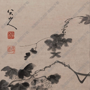 八大山人國畫作品_葡萄貓石圖_高清下載