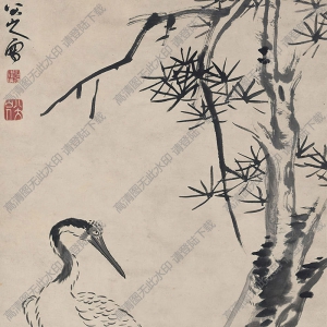 八大山人國畫作品_松鶴延年_高清下載