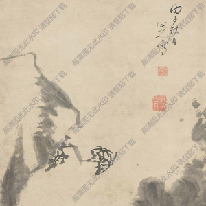 八大山人作品_荷菊牡丹圖_高清大圖下載