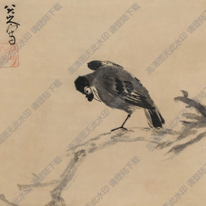 八大山人作品_枯木小鳥_高清大圖下載
