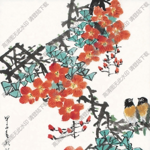 崔如琢國(guó)畫作品 桃花小鳥 高清下載