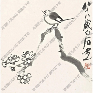 齊白石國畫_梅花小鳥_八十八歲時作_高清大圖下載