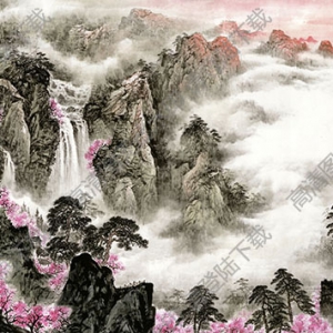 國(guó)畫(huà)名作_紫氣東來(lái)紅日升_高清大圖下載