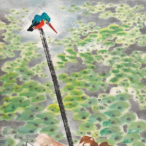 胡若思國(guó)畫(huà) 荷塘翠鳥(niǎo) 高清大圖下載