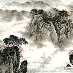 國(guó)畫名作_紫氣東來山水畫_高清大圖下載