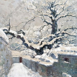 艾中信油畫_北京胡同雪景_高清大圖下載