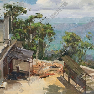 艾中信油畫_山間小屋_高清大圖下載