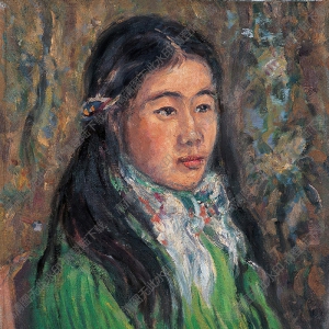 林達川油畫 綠衣少女 高清大圖下載