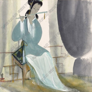 林風眠國畫 吹笛仕女 高清大圖下載