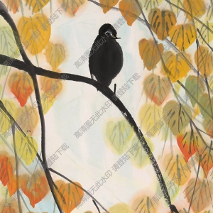 林風眠國畫 紅葉小鳥 高清大圖下載