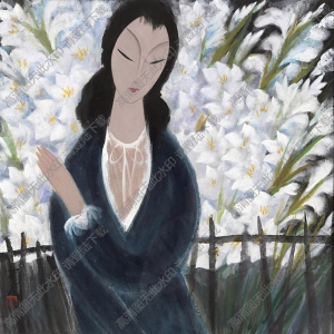 林風眠國畫 花前仕女 高清大圖下載