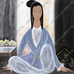 林風眠國畫 藍衣女郎 高清大圖下載
