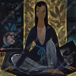 林風眠國畫 藍衣仕女 高清大圖下載