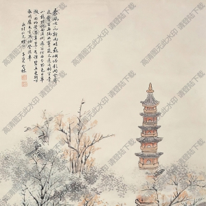 包棟國畫_人物古寺_高清大圖下載