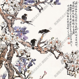 丁寶書國(guó)畫 春花鸜鵒 高清大圖下載