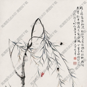 丁寶書國(guó)畫 方塘蟲鳥伴芙蓉圖 高清大圖下載
