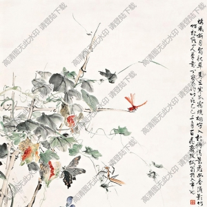 丁寶書國(guó)畫 瓜棚蟲趣 高清大圖下載