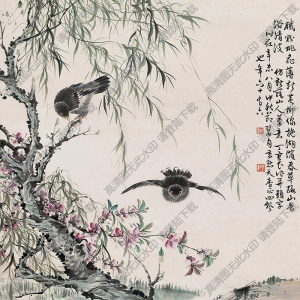 丁寶書國(guó)畫 山鳥浴新波 高清大圖下載