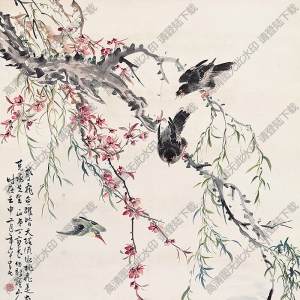 丁寶書國(guó)畫 桃花游魚 高清大圖下載
