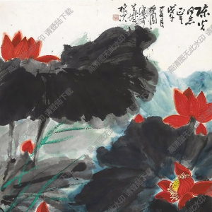 黃獨峰國畫 紅荷 高清大圖下載