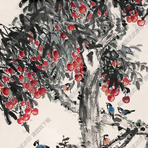 黃獨峰國畫 荔枝小鳥 高清大圖下載