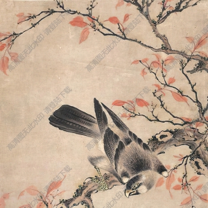 沈銓國(guó)畫(huà) 秋葉鷹隼 高清大圖下載