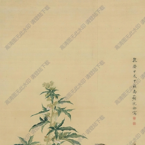 沈銓國(guó)畫(huà) 蜀葵鵪鶉 高清大圖下載
