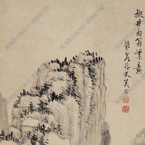 奚岡國(guó)畫(huà) 仿元人山水 高清大圖下載