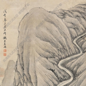 奚岡國(guó)畫(huà) 觀瀑圖 高清大圖下載